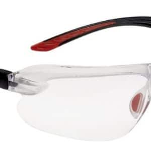 Gafa Patillas IRIPSI bi-material PC+TPR, Patillas inclinables negro/rojo, Puente nasal B-Flex – PC incoloro - anti-rayaduras y antivaho PLATINUM - cordón gratuito