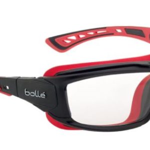 Gafa Montura PC negro / TPR rojo - PC incoloro antirayaduras y antivaho PLATINUM - Cinta polyester - Patillas para transformación